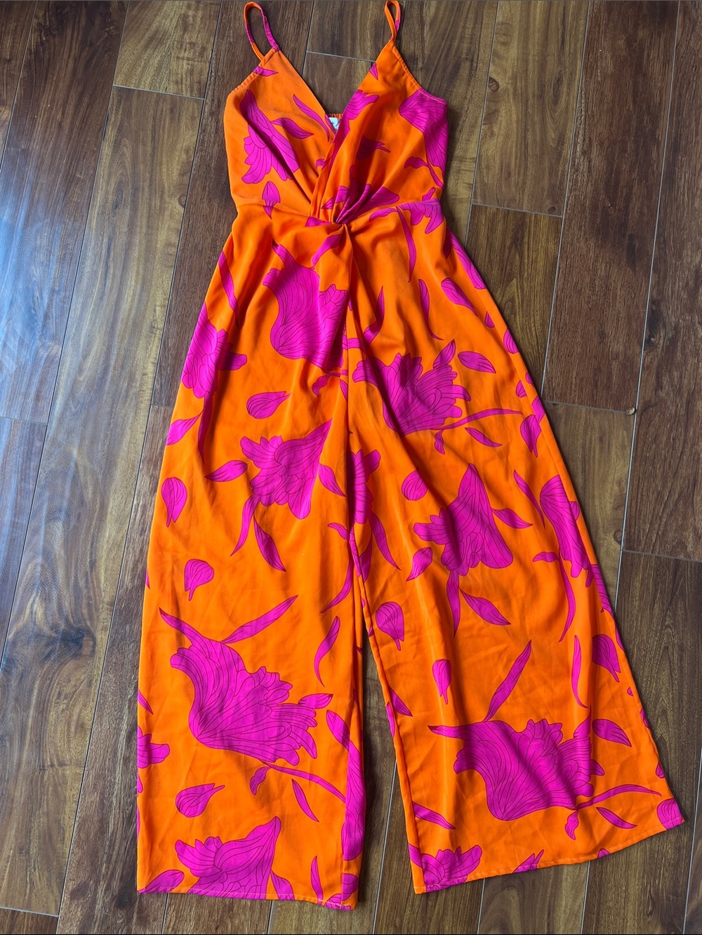 She + Sky Orange Jumpsuit with Hot Pink Floral Print